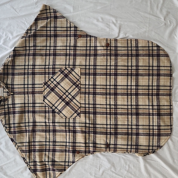 Pendleton plaid cape with hood 100% Virgin wool tan, navy brown - Picture 2 of 9